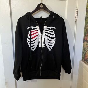 SHEIN Black Zip-Up Hoodie with Skeleton Design